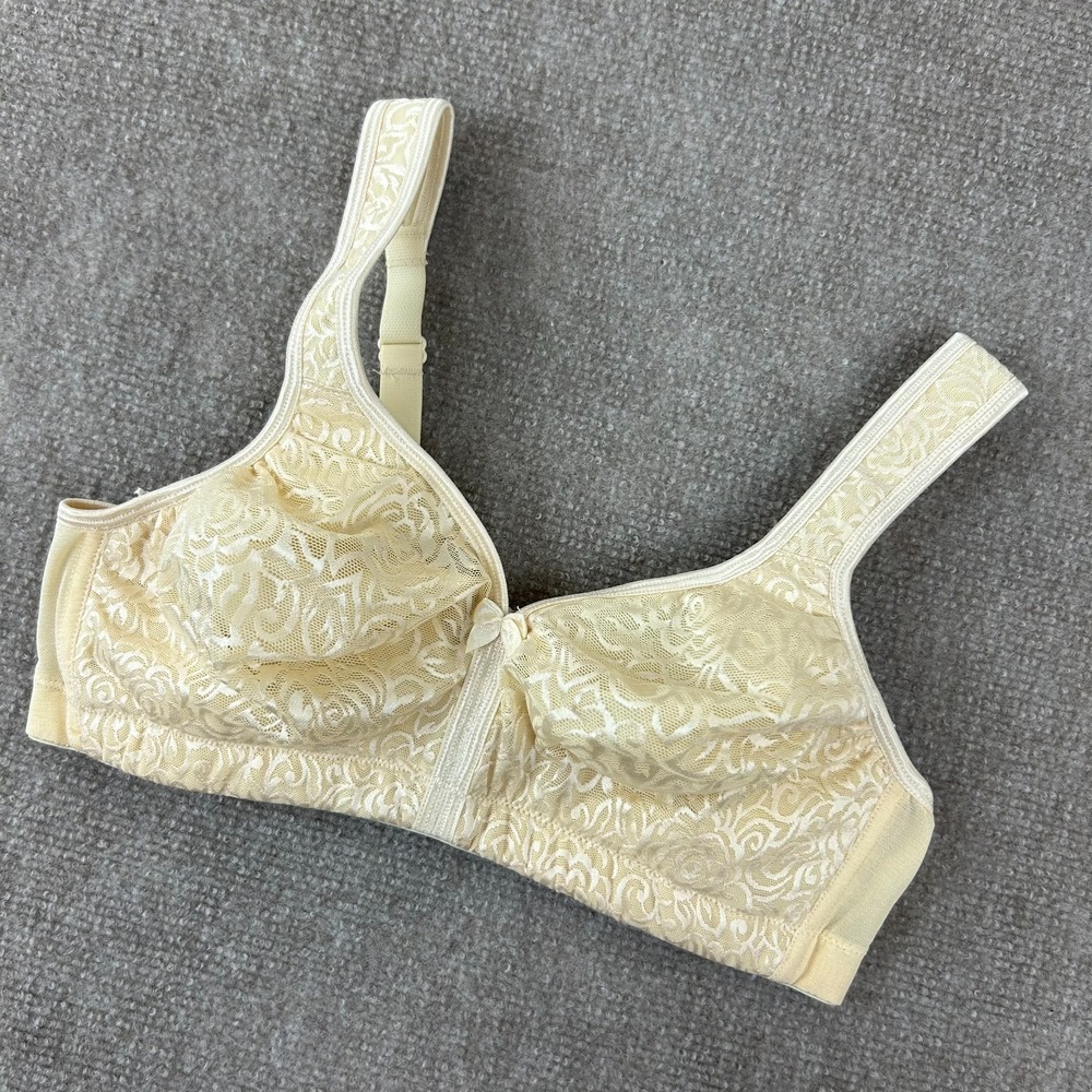 Breezies Lace Lightly Underwire Balconette‎ Bra Womens 34D Beige Nylon Stretch